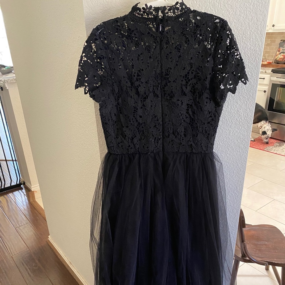 Chi Chi London high neck lace and tulle midi dress